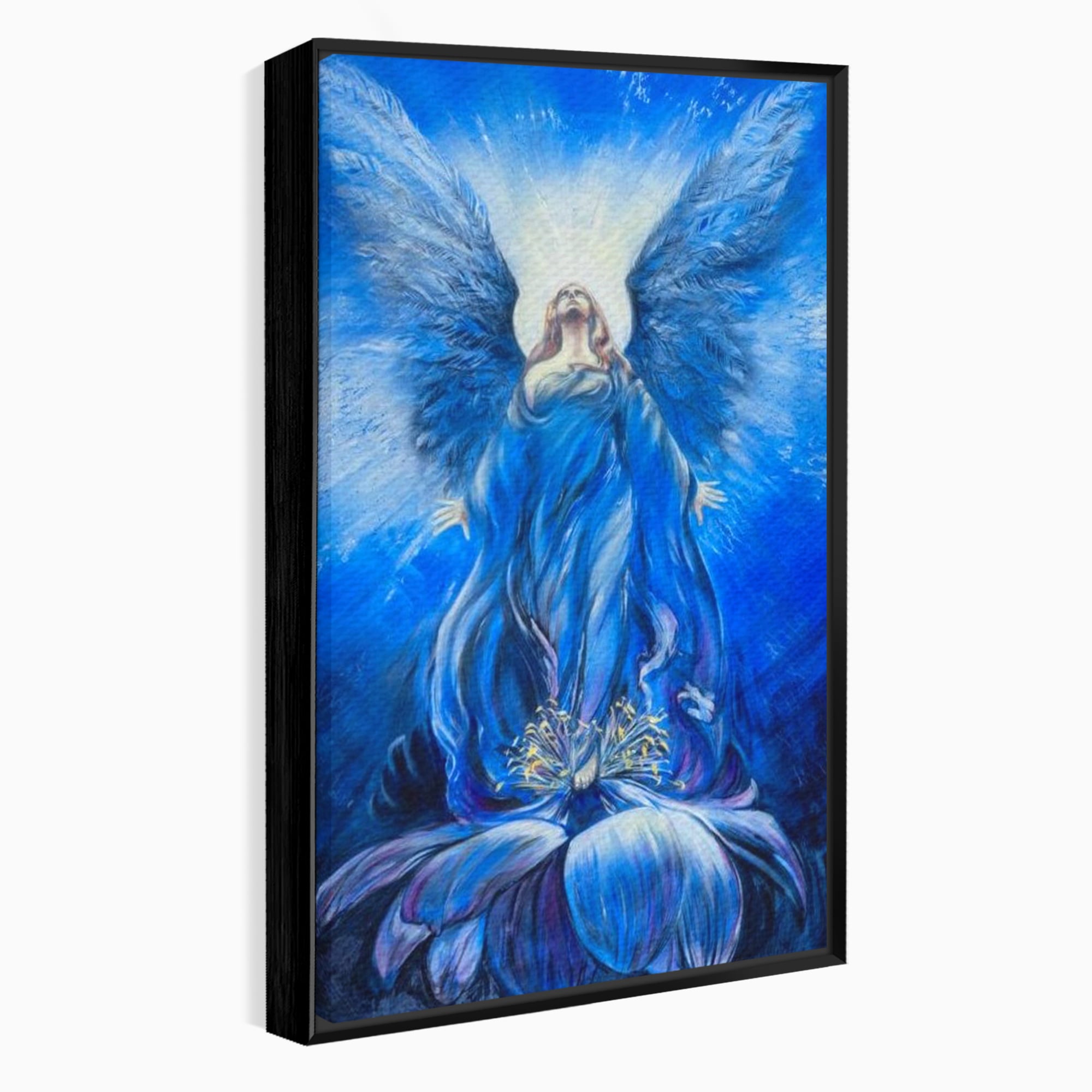 Tablou canvas cu tablou canvas cu inger albastru, in rama de aluminiu negru